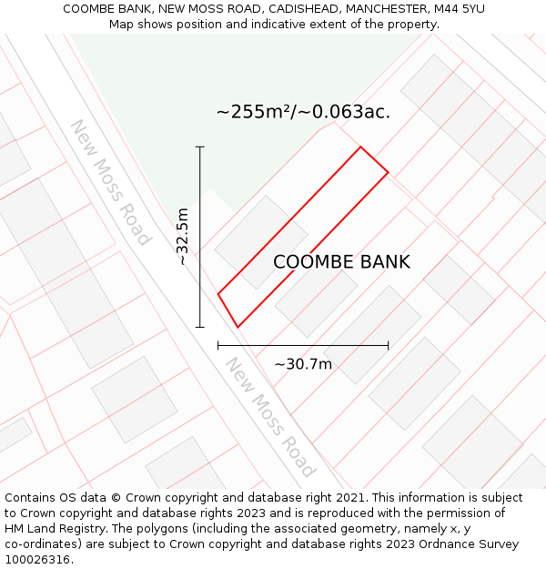 COOMBE BANK, NEW MOSS ROAD, CADISHEAD, MANCHESTER, M44 5YU: Plot and title map