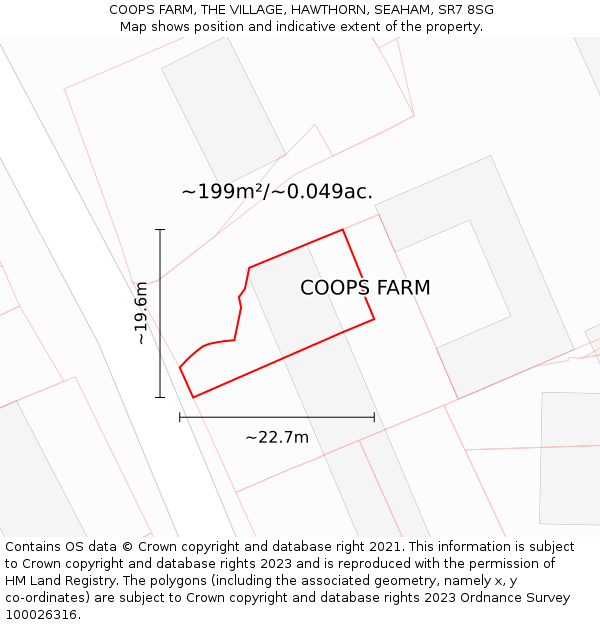 COOPS FARM, THE VILLAGE, HAWTHORN, SEAHAM, SR7 8SG: Plot and title map