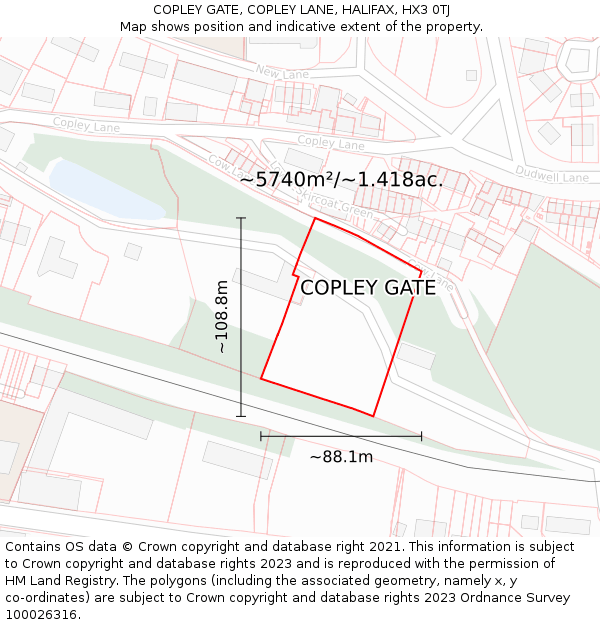 COPLEY GATE, COPLEY LANE, HALIFAX, HX3 0TJ: Plot and title map