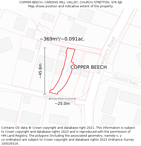 COPPER BEECH, CARDING MILL VALLEY, CHURCH STRETTON, SY6 6JE: Plot and title map