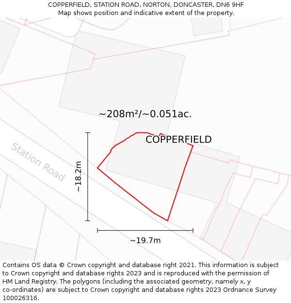 COPPERFIELD, STATION ROAD, NORTON, DONCASTER, DN6 9HF: Plot and title map