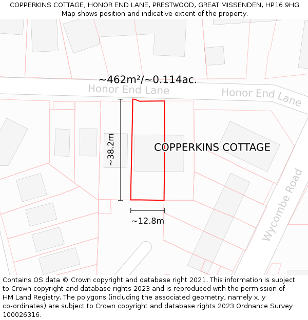 COPPERKINS COTTAGE, HONOR END LANE, PRESTWOOD, GREAT MISSENDEN, HP16 9HG: Plot and title map