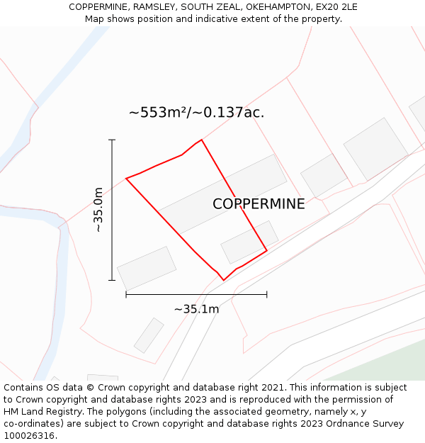 COPPERMINE, RAMSLEY, SOUTH ZEAL, OKEHAMPTON, EX20 2LE: Plot and title map