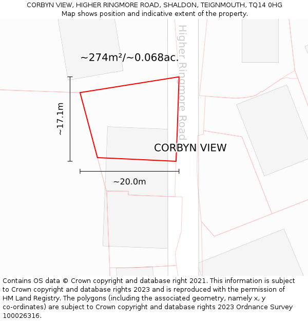 CORBYN VIEW, HIGHER RINGMORE ROAD, SHALDON, TEIGNMOUTH, TQ14 0HG: Plot and title map