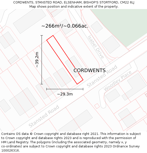 CORDWENTS, STANSTED ROAD, ELSENHAM, BISHOP'S STORTFORD, CM22 6LJ: Plot and title map