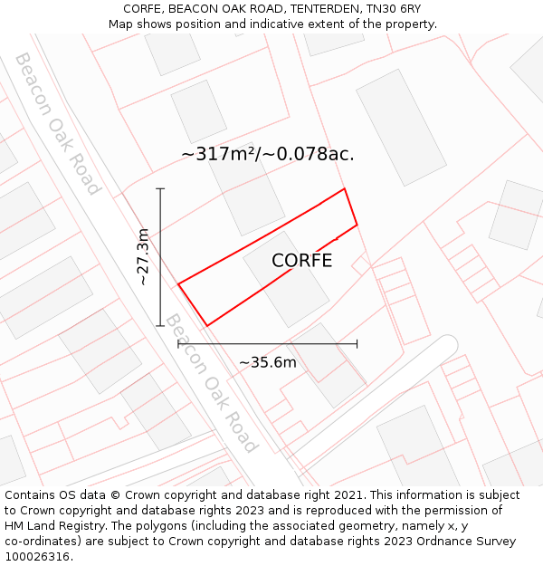 CORFE, BEACON OAK ROAD, TENTERDEN, TN30 6RY: Plot and title map
