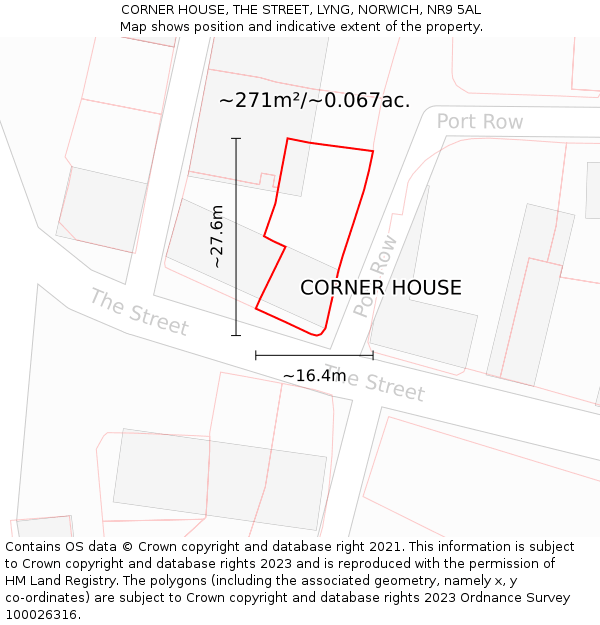 CORNER HOUSE, THE STREET, LYNG, NORWICH, NR9 5AL: Plot and title map