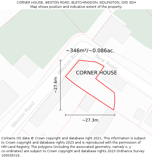 CORNER HOUSE, WESTON ROAD, BLETCHINGDON, KIDLINGTON, OX5 3DH: Plot and title map