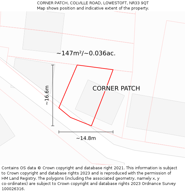 CORNER PATCH, COLVILLE ROAD, LOWESTOFT, NR33 9QT: Plot and title map