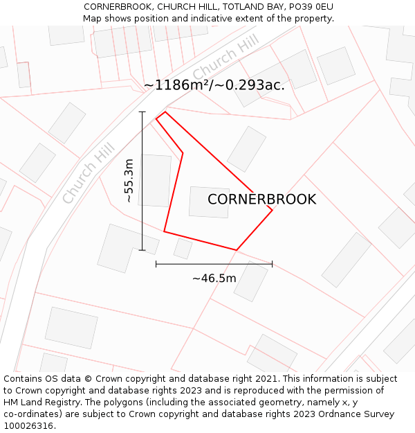 CORNERBROOK, CHURCH HILL, TOTLAND BAY, PO39 0EU: Plot and title map