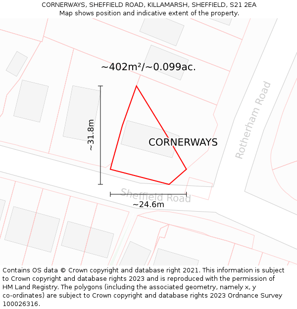 CORNERWAYS, SHEFFIELD ROAD, KILLAMARSH, SHEFFIELD, S21 2EA: Plot and title map