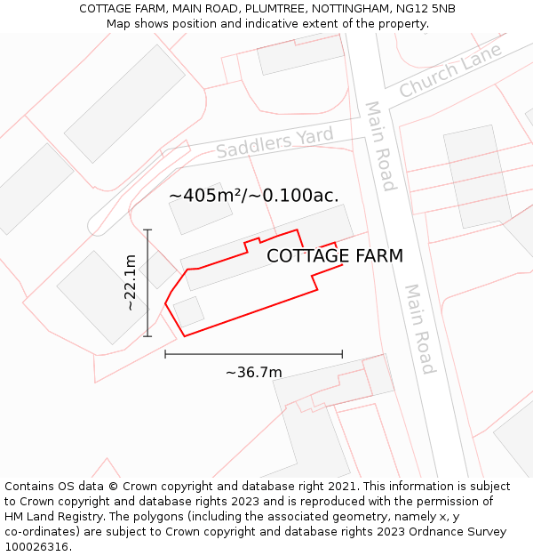 COTTAGE FARM, MAIN ROAD, PLUMTREE, NOTTINGHAM, NG12 5NB: Plot and title map