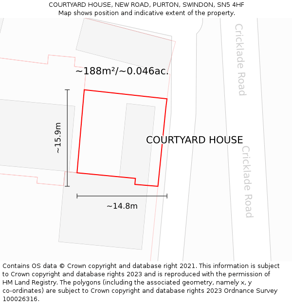 COURTYARD HOUSE, NEW ROAD, PURTON, SWINDON, SN5 4HF: Plot and title map