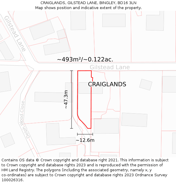 CRAIGLANDS, GILSTEAD LANE, BINGLEY, BD16 3LN: Plot and title map