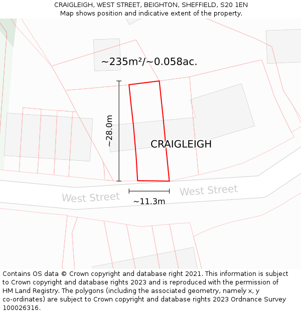 CRAIGLEIGH, WEST STREET, BEIGHTON, SHEFFIELD, S20 1EN: Plot and title map