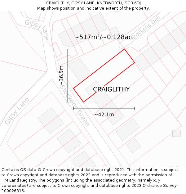 CRAIGLITHY, GIPSY LANE, KNEBWORTH, SG3 6DJ: Plot and title map