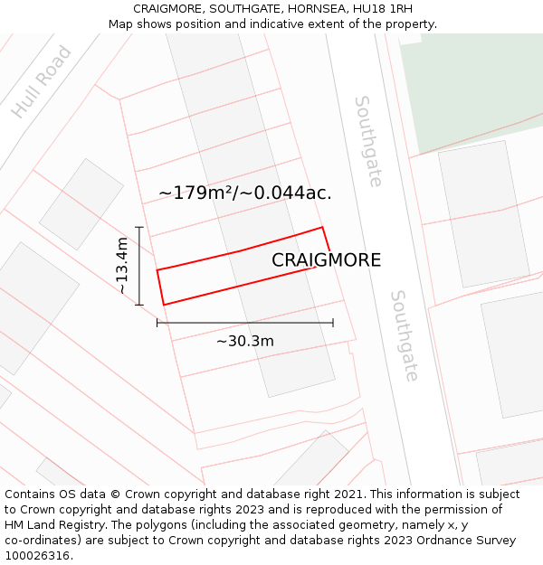 CRAIGMORE, SOUTHGATE, HORNSEA, HU18 1RH: Plot and title map