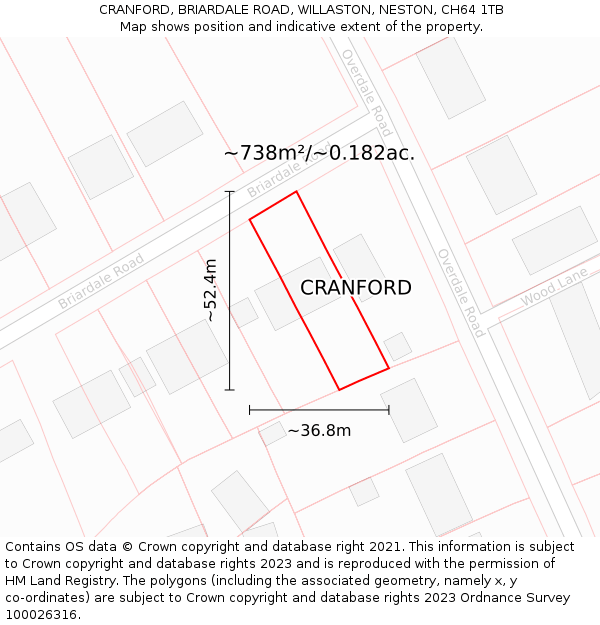 CRANFORD, BRIARDALE ROAD, WILLASTON, NESTON, CH64 1TB: Plot and title map