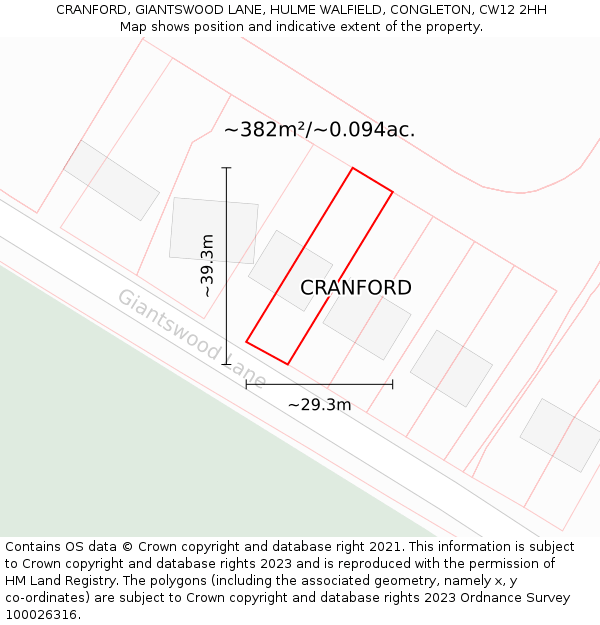 CRANFORD, GIANTSWOOD LANE, HULME WALFIELD, CONGLETON, CW12 2HH: Plot and title map