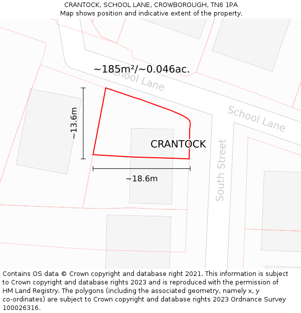 CRANTOCK, SCHOOL LANE, CROWBOROUGH, TN6 1PA: Plot and title map