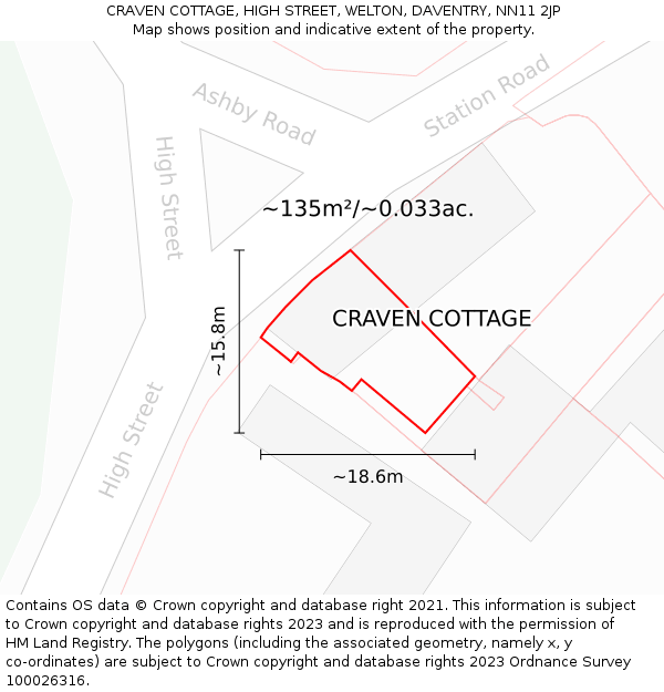 CRAVEN COTTAGE, HIGH STREET, WELTON, DAVENTRY, NN11 2JP: Plot and title map