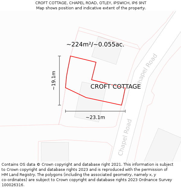 CROFT COTTAGE, CHAPEL ROAD, OTLEY, IPSWICH, IP6 9NT: Plot and title map