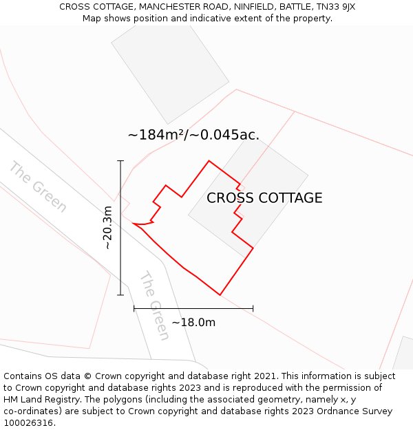 CROSS COTTAGE, MANCHESTER ROAD, NINFIELD, BATTLE, TN33 9JX: Plot and title map