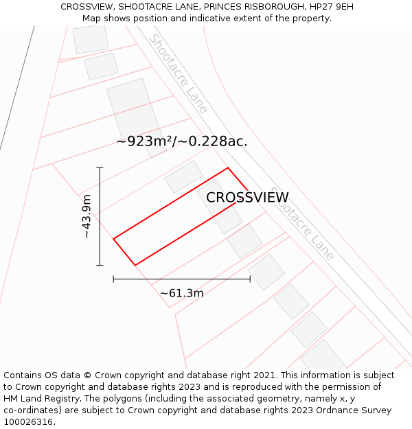 CROSSVIEW, SHOOTACRE LANE, PRINCES RISBOROUGH, HP27 9EH: Plot and title map