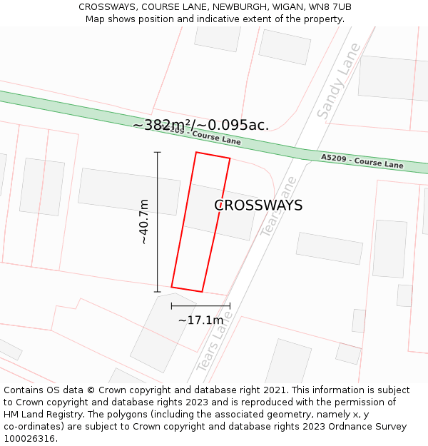 CROSSWAYS, COURSE LANE, NEWBURGH, WIGAN, WN8 7UB: Plot and title map