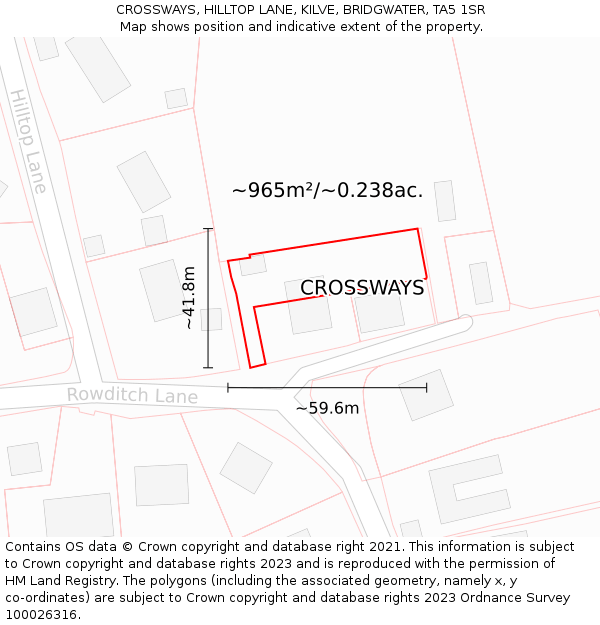 CROSSWAYS, HILLTOP LANE, KILVE, BRIDGWATER, TA5 1SR: Plot and title map