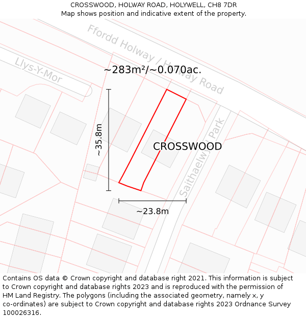 CROSSWOOD, HOLWAY ROAD, HOLYWELL, CH8 7DR: Plot and title map