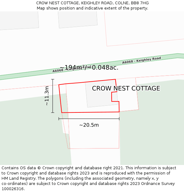 CROW NEST COTTAGE, KEIGHLEY ROAD, COLNE, BB8 7HG: Plot and title map