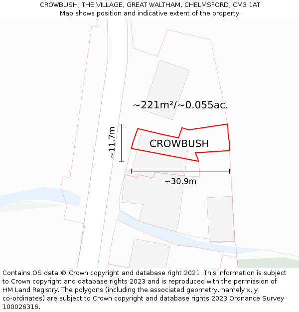 CROWBUSH, THE VILLAGE, GREAT WALTHAM, CHELMSFORD, CM3 1AT: Plot and title map