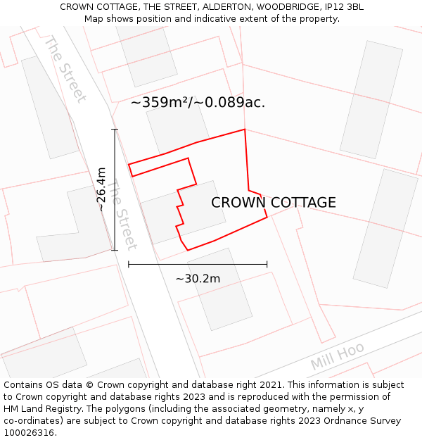 CROWN COTTAGE, THE STREET, ALDERTON, WOODBRIDGE, IP12 3BL: Plot and title map