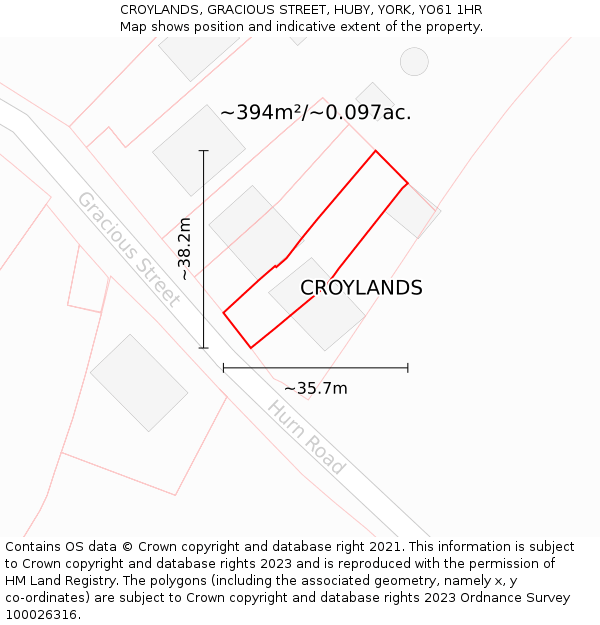 CROYLANDS, GRACIOUS STREET, HUBY, YORK, YO61 1HR: Plot and title map