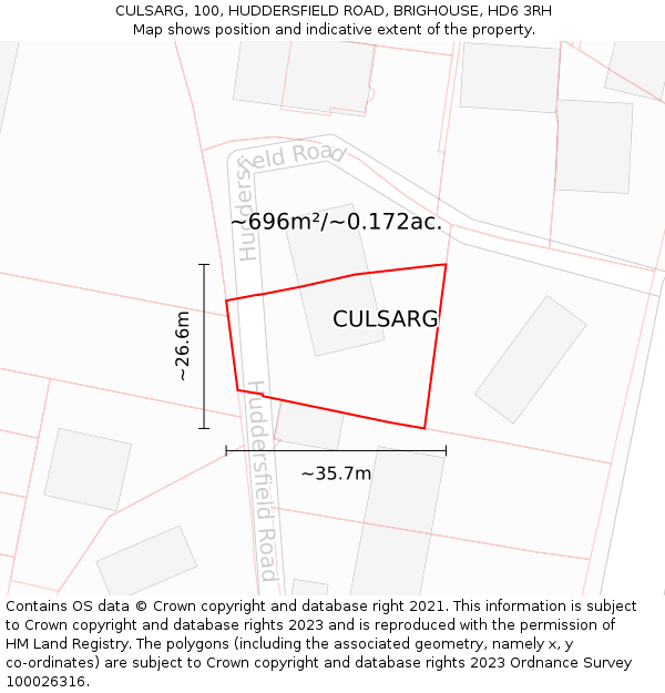 CULSARG, 100, HUDDERSFIELD ROAD, BRIGHOUSE, HD6 3RH: Plot and title map