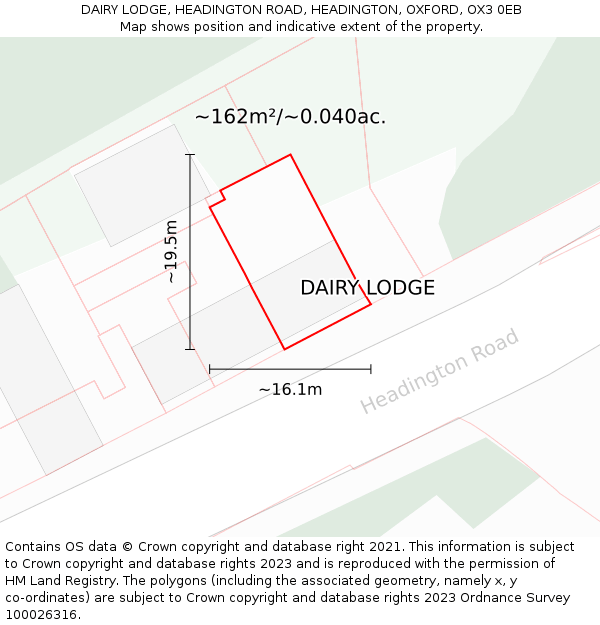 DAIRY LODGE, HEADINGTON ROAD, HEADINGTON, OXFORD, OX3 0EB: Plot and title map