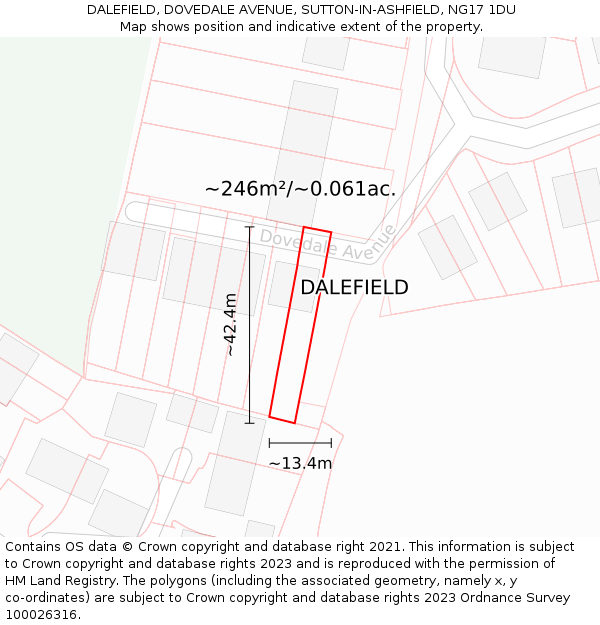 DALEFIELD, DOVEDALE AVENUE, SUTTON-IN-ASHFIELD, NG17 1DU: Plot and title map