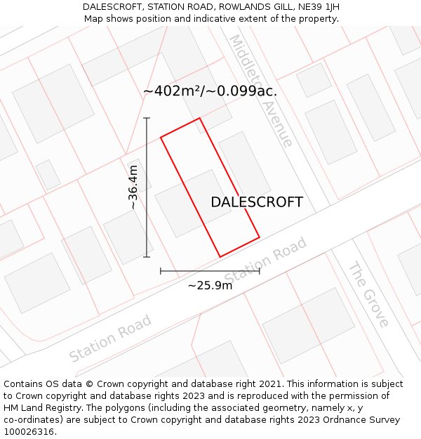 DALESCROFT, STATION ROAD, ROWLANDS GILL, NE39 1JH: Plot and title map