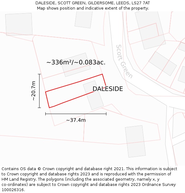 DALESIDE, SCOTT GREEN, GILDERSOME, LEEDS, LS27 7AT: Plot and title map