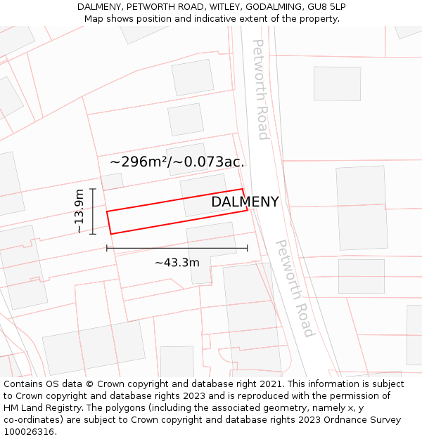DALMENY, PETWORTH ROAD, WITLEY, GODALMING, GU8 5LP: Plot and title map