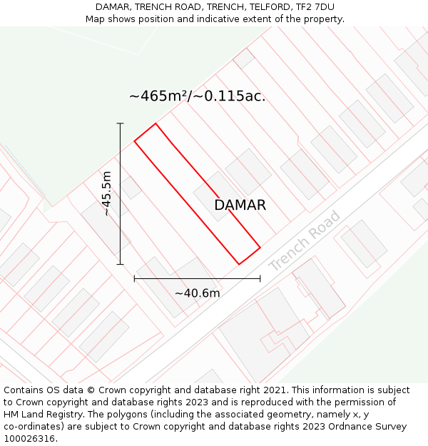 DAMAR, TRENCH ROAD, TRENCH, TELFORD, TF2 7DU: Plot and title map