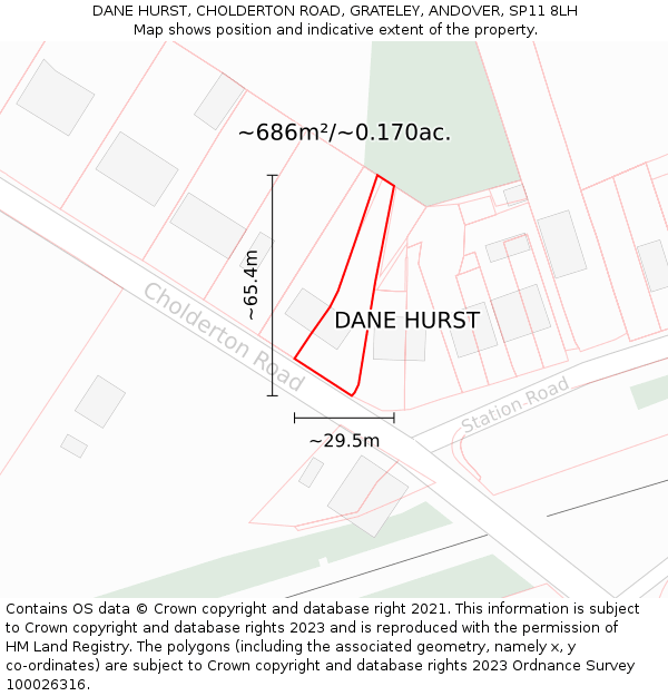 DANE HURST, CHOLDERTON ROAD, GRATELEY, ANDOVER, SP11 8LH: Plot and title map