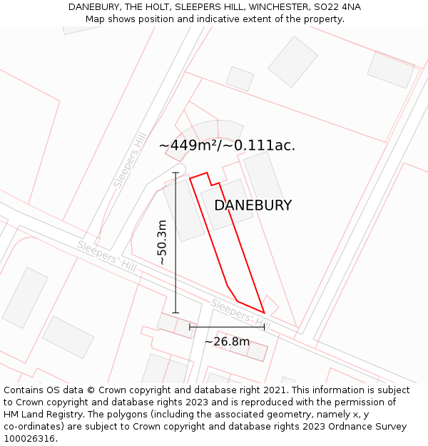 DANEBURY, THE HOLT, SLEEPERS HILL, WINCHESTER, SO22 4NA: Plot and title map