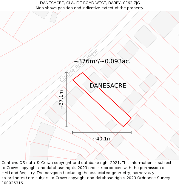 DANESACRE, CLAUDE ROAD WEST, BARRY, CF62 7JG: Plot and title map