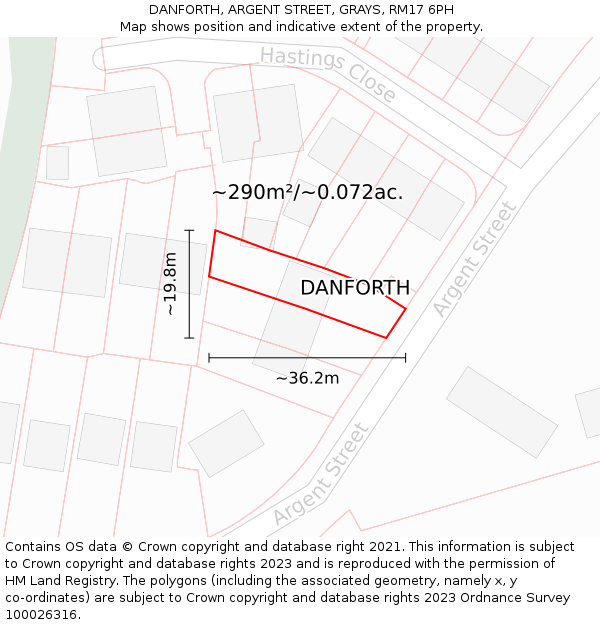 DANFORTH, ARGENT STREET, GRAYS, RM17 6PH: Plot and title map