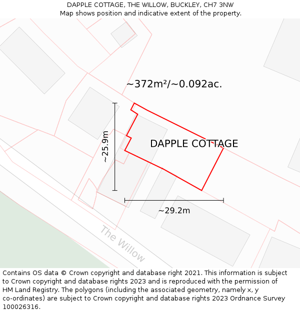 DAPPLE COTTAGE, THE WILLOW, BUCKLEY, CH7 3NW: Plot and title map