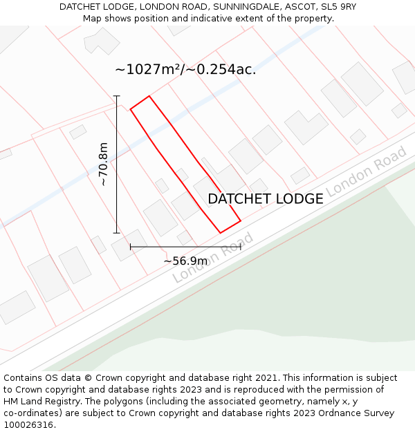 DATCHET LODGE, LONDON ROAD, SUNNINGDALE, ASCOT, SL5 9RY: Plot and title map