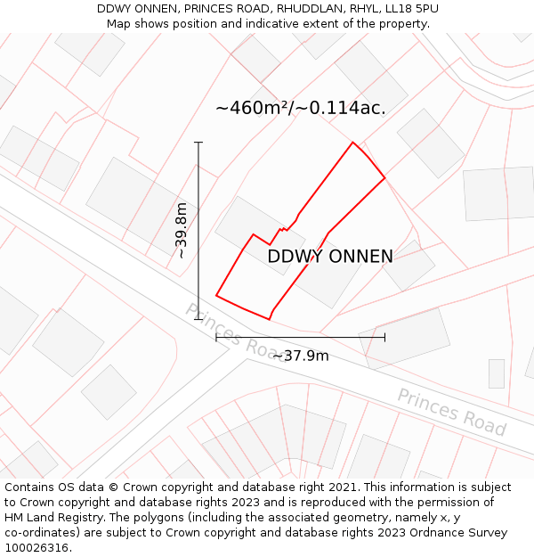 DDWY ONNEN, PRINCES ROAD, RHUDDLAN, RHYL, LL18 5PU: Plot and title map