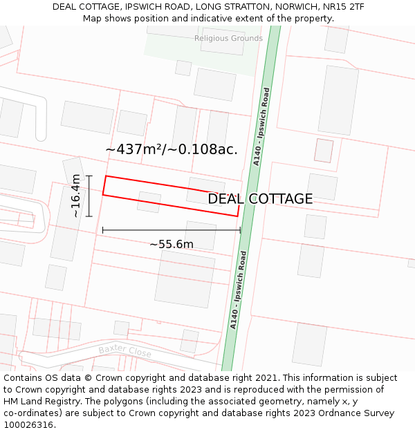 DEAL COTTAGE, IPSWICH ROAD, LONG STRATTON, NORWICH, NR15 2TF: Plot and title map